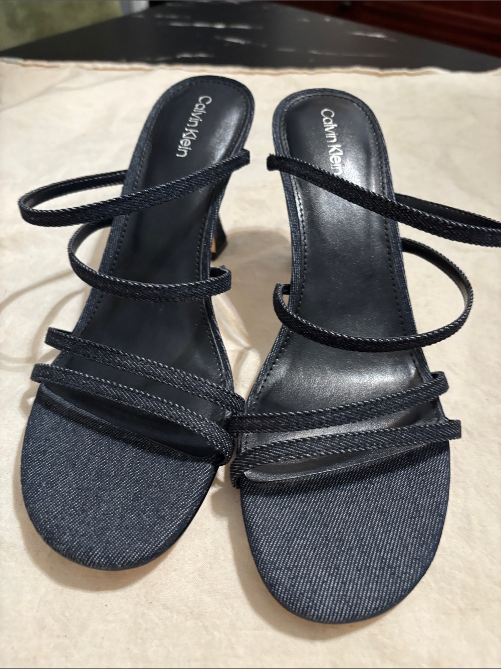 Calvin Klein Navy Multi-Strap Mid Heel Sandals